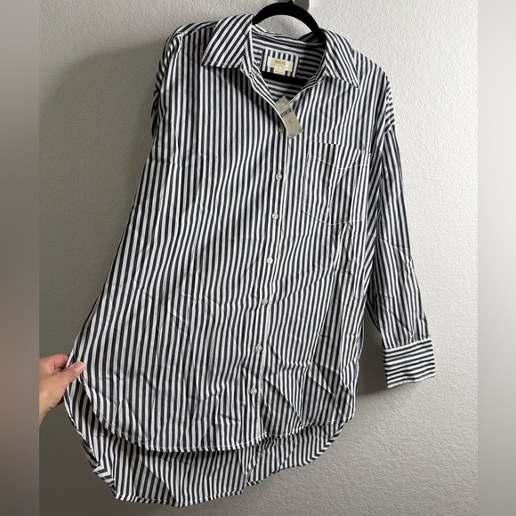 NWT Anthropologie The Bennet Buttondown Shirt by Maeve Anthracite Stripe Sz M - Picture 4 of 12